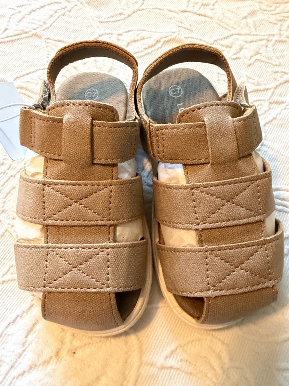 Kids Tan Canvas Hook-and-Loop Sandals new boys size 7 toddler